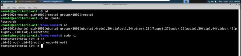 Terminal con acceso root