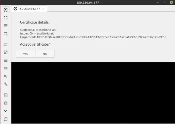 Certificado SSL de la conexión al servidor XRDP